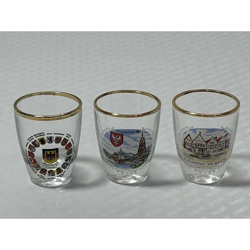 Lot Of 3 Germany Souvenir Vintage‎ Collectible Barware Shot Glasses Gold Rim